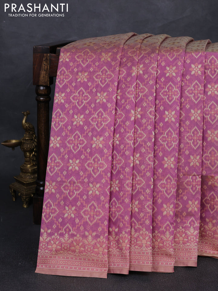 Banarasi cotton saree mauve pink with allover thread weaves and woven border