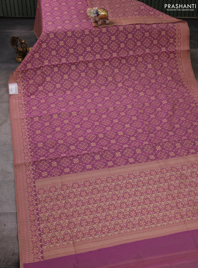 Banarasi cotton saree mauve pink with allover thread weaves and woven border