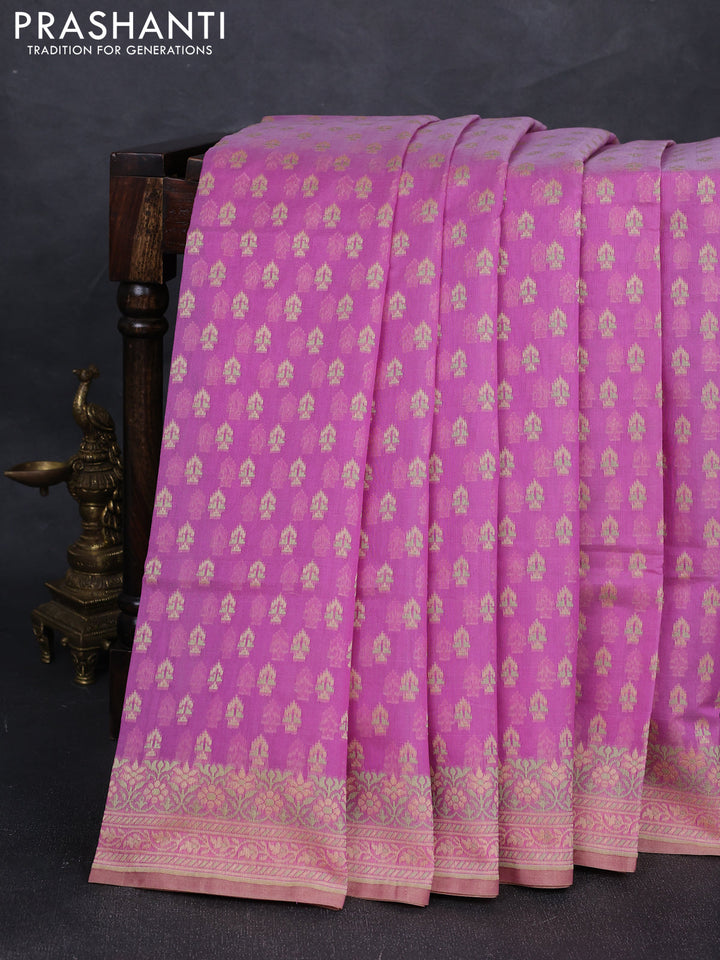 Banarasi cotton saree light pink with thread woven buttas and woven border