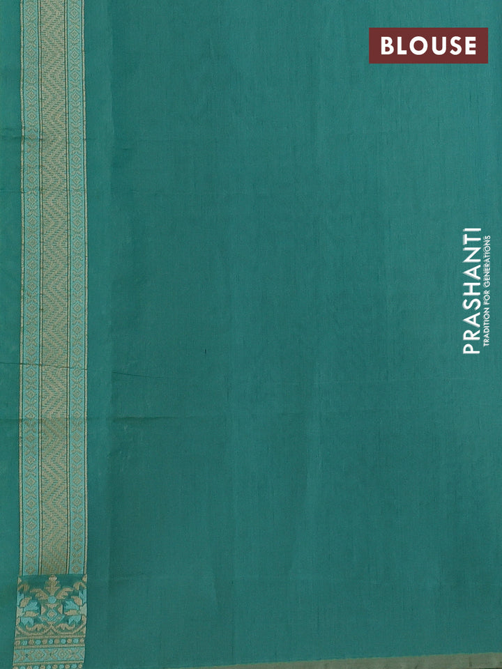 Banarasi cotton saree teal green with allover thread weaves and woven border