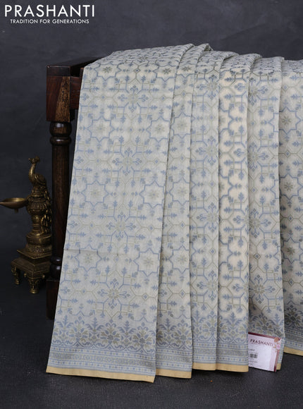 Banarasi cotton saree cream with allover thread weaves and woven border