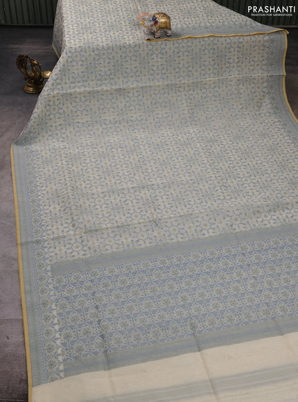 Banarasi cotton saree cream with allover thread weaves and woven border