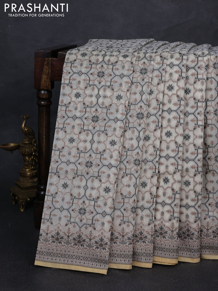 Banarasi cotton saree cream and black with allover thread weaves and woven border