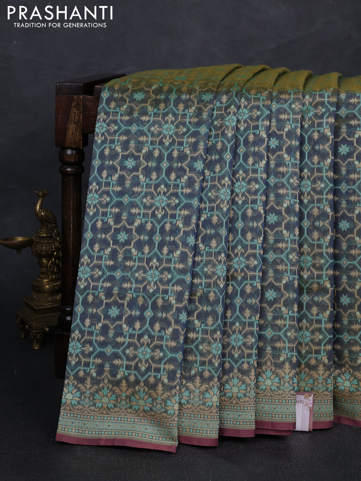 Banarasi cotton saree dark grey with allover thread weaves and woven border