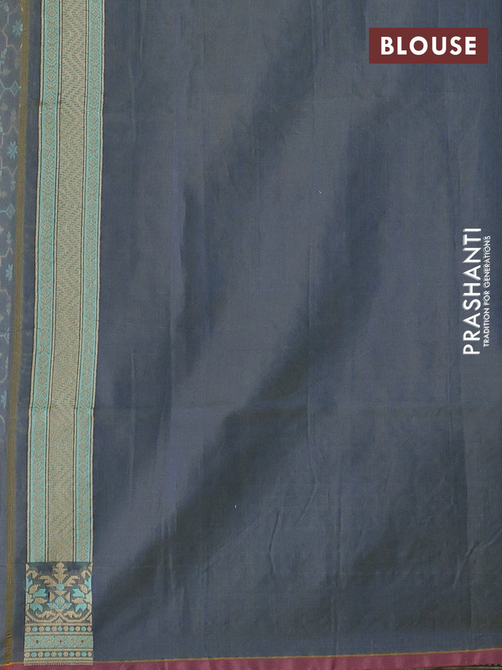 Banarasi cotton saree dark grey with allover thread weaves and woven border