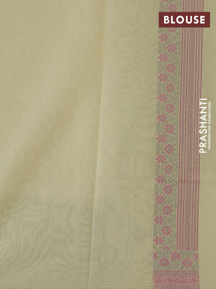 Banarasi cotton saree pale yellow with allover thread weaves and woven border