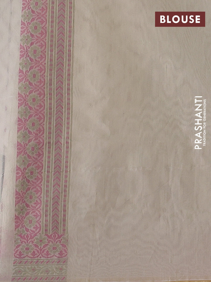 Banarasi cotton saree off white and pista green with allover thread weaves and woven border