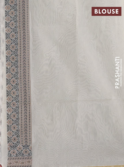 Banarasi cotton saree off white and brown with allover thread weaves and woven border