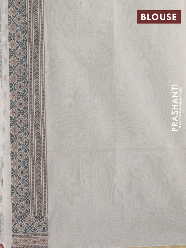 Banarasi cotton saree off white and brown with allover thread weaves and woven border