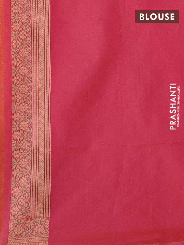 Banarasi cotton saree dual shade of pinkish orange with allover thread weaves and woven border