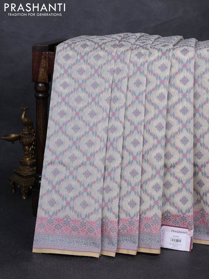 Banarasi cotton saree off white and grey with allover thread weaves and woven border