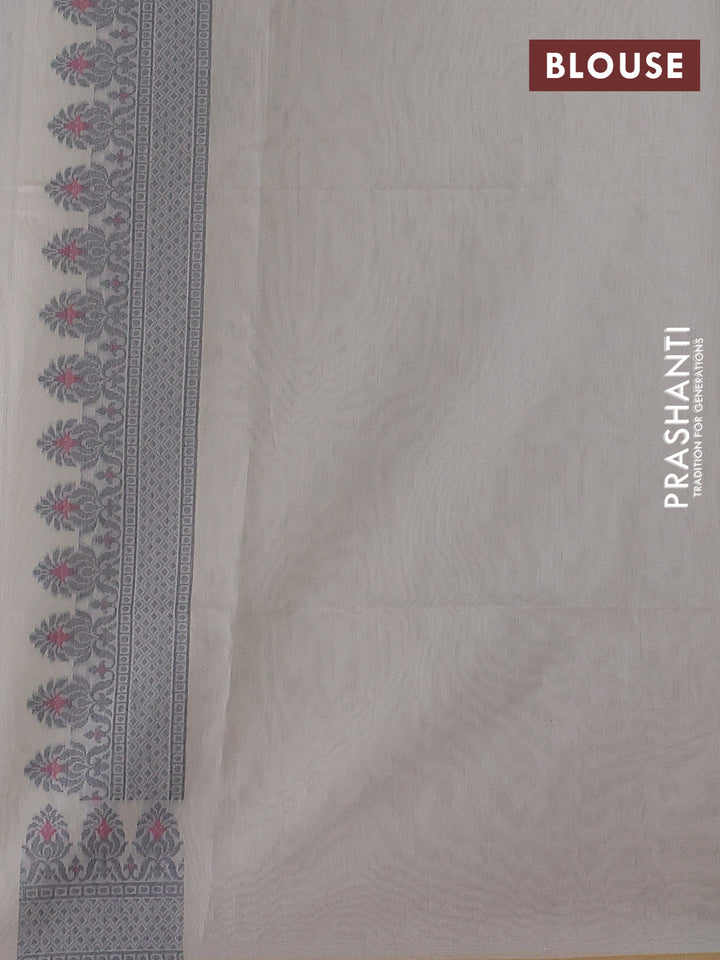 Banarasi cotton saree off white and grey with allover thread woven butta weaves and woven border