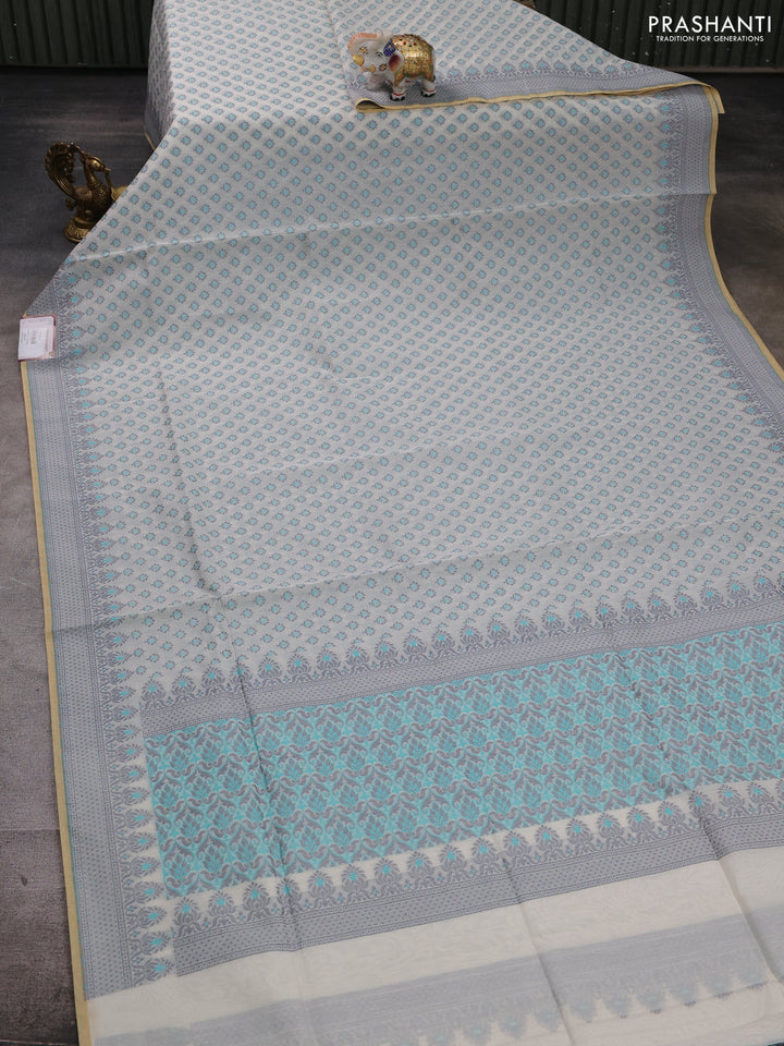 Banarasi cotton saree off white with allover thread woven butta weaves and woven border