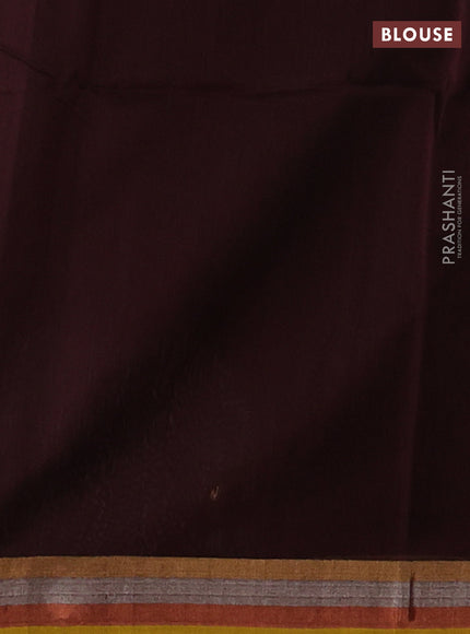 Maheshwari silk cotton saree coffee brown and mustard yellow with plain body and small zari woven border