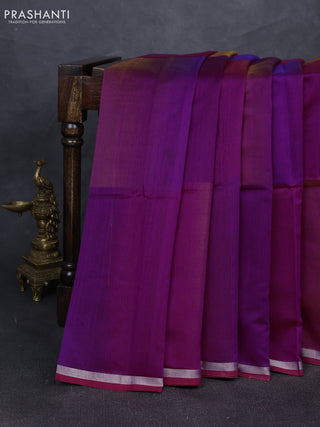Maheshwari silk cotton saree magenta pink and maroon with plain body and small zari woven border