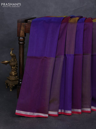 Maheshwari silk cotton saree purple and maroon with plain body and small zari woven border