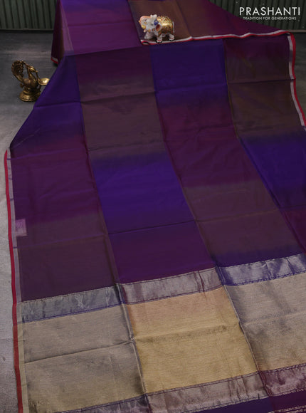 Maheshwari silk cotton saree purple and maroon with plain body and small zari woven border