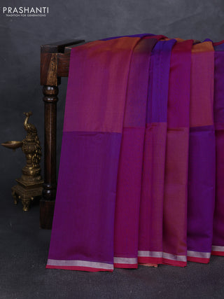 Maheshwari silk cotton saree magenta pink with plain body and small zari woven border
