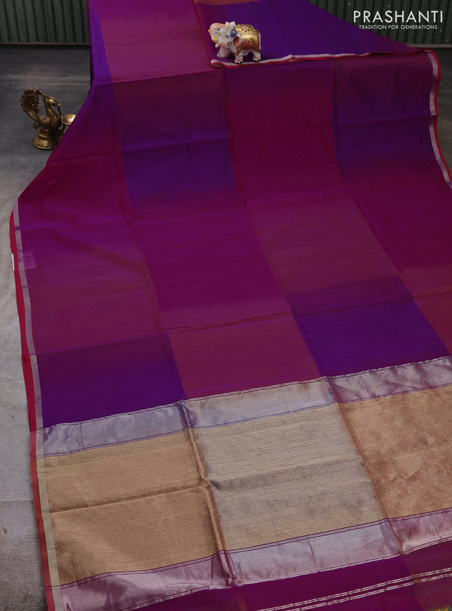 Maheshwari silk cotton saree magenta pink with plain body and small zari woven border