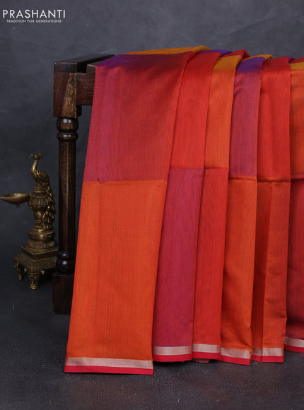 Maheshwari silk cotton saree red with plain body and small zari woven border