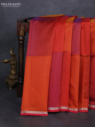 Maheshwari silk cotton saree red with plain body and small zari woven border