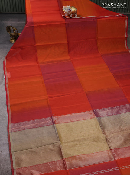 Maheshwari silk cotton saree red with plain body and small zari woven border