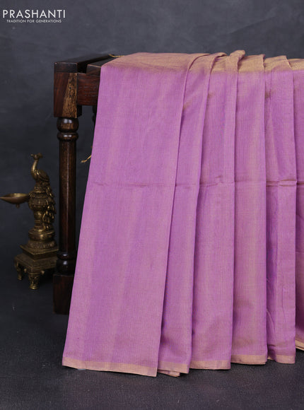 Maheshwari silk tissue saree lavender with plain body and small zari woven border
