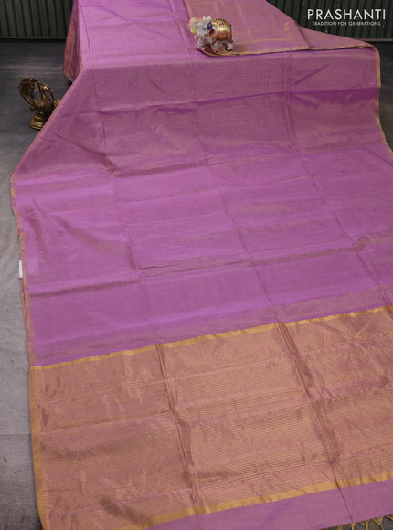 Maheshwari silk tissue saree lavender with plain body and small zari woven border