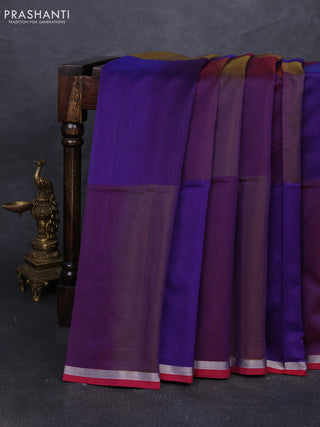 Maheshwari silk cotton saree purple and maroon with plain body and small zari woven border