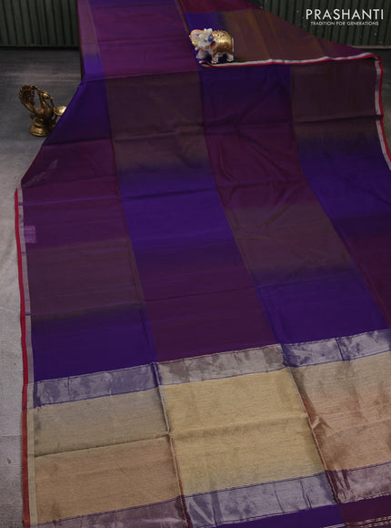 Maheshwari silk cotton saree purple and maroon with plain body and small zari woven border