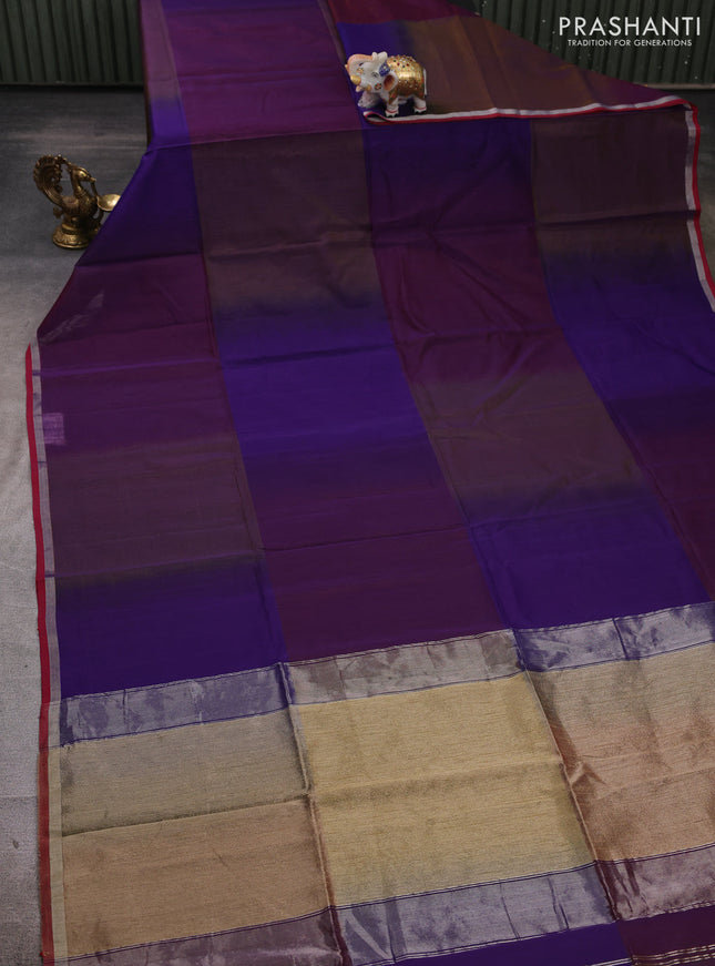 Maheshwari silk cotton saree purple and maroon with plain body and small zari woven border