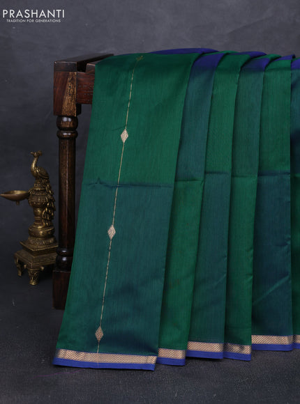 Maheshwari silk cotton saree green and blue with allover zari weaves & buttas and small zari woven border