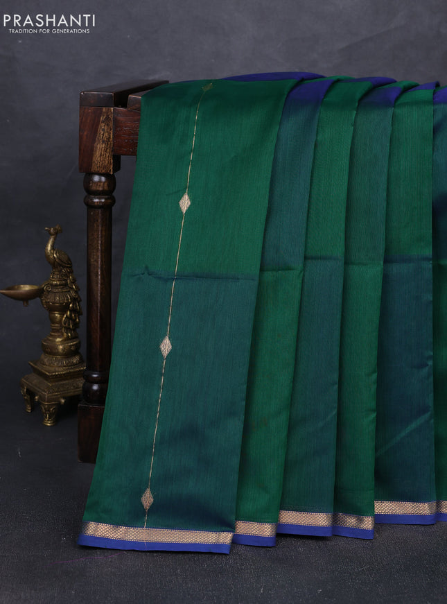 Maheshwari silk cotton saree green and blue with allover zari weaves & buttas and small zari woven border