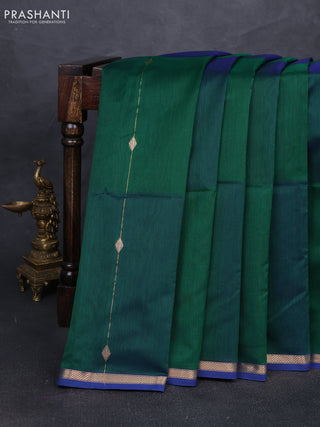 Maheshwari silk cotton saree green and blue with allover zari weaves & buttas and small zari woven border
