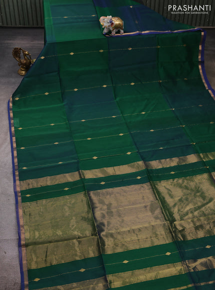 Maheshwari silk cotton saree green and blue with allover zari weaves & buttas and small zari woven border