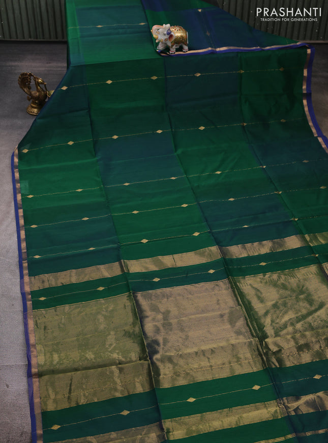 Maheshwari silk cotton saree green and blue with allover zari weaves & buttas and small zari woven border