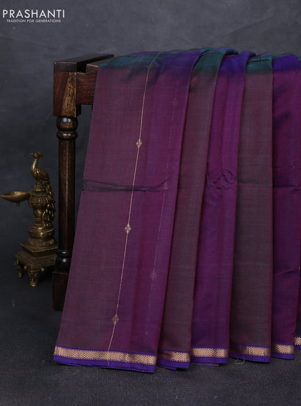 Maheshwari silk cotton saree deep purple with allover zari weaves & buttas and small zari woven border