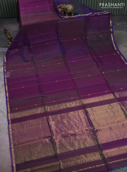 Maheshwari silk cotton saree deep purple with allover zari weaves & buttas and small zari woven border