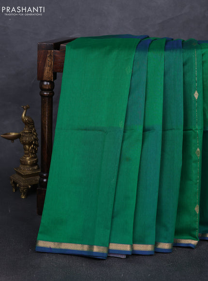 Maheshwari silk cotton saree green with allover zari weaves & buttas and small zari woven border
