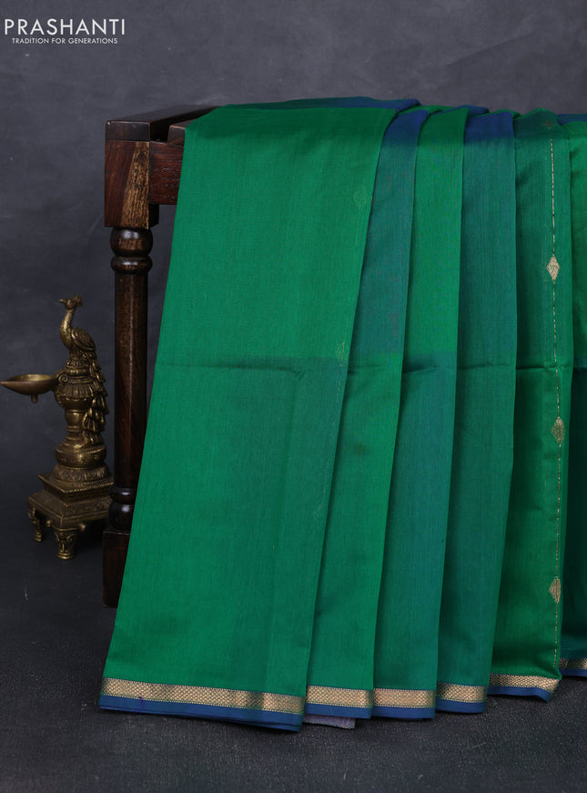 Maheshwari silk cotton saree green with allover zari weaves & buttas and small zari woven border
