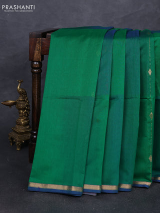Maheshwari silk cotton saree green with allover zari weaves & buttas and small zari woven border