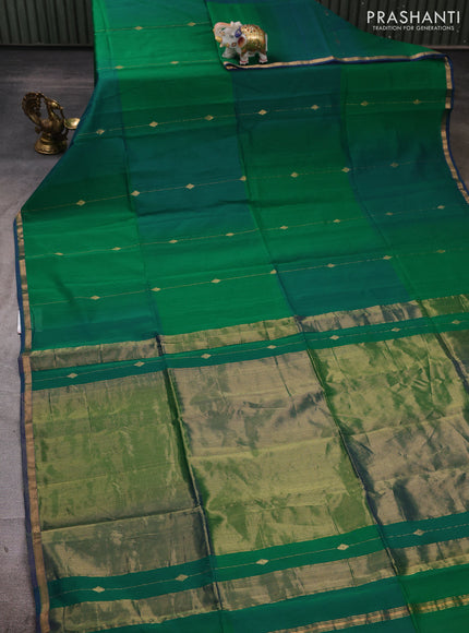 Maheshwari silk cotton saree green with allover zari weaves & buttas and small zari woven border