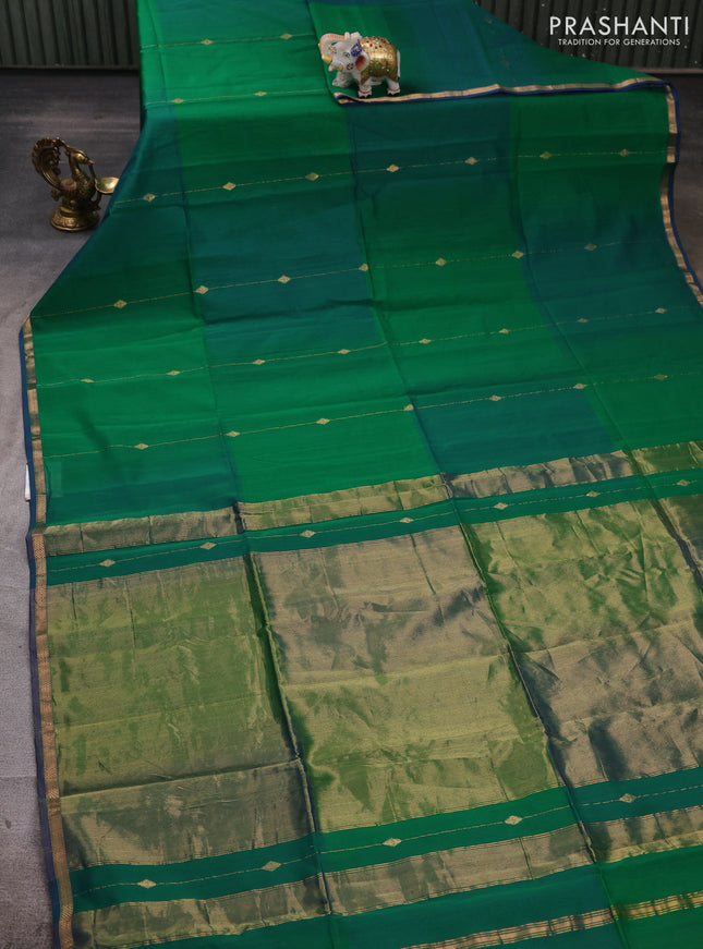 Maheshwari silk cotton saree green with allover zari weaves & buttas and small zari woven border