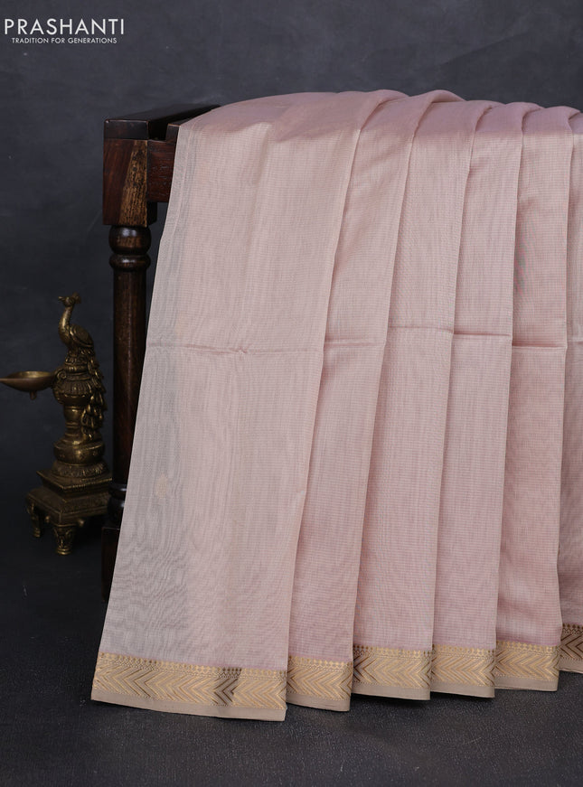 Maheshwari silk cotton saree dual shade of pinkish beige with zari woven buttas and zari woven border