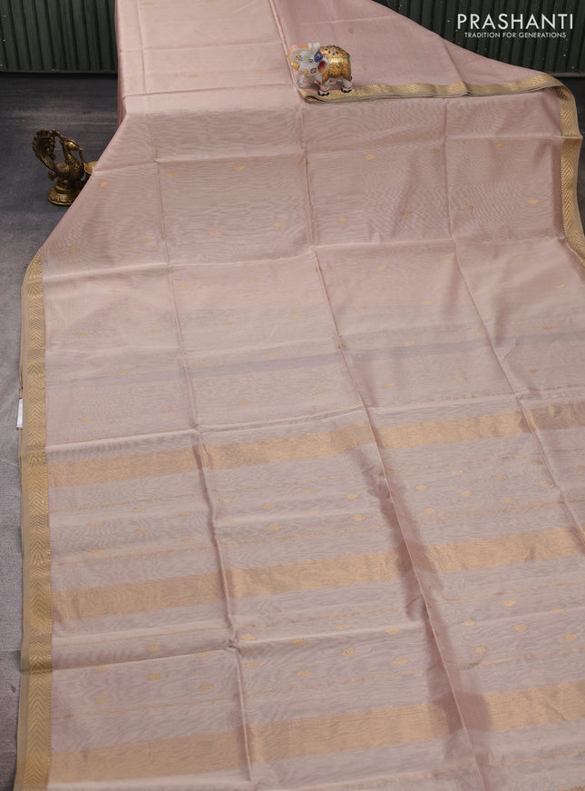 Maheshwari silk cotton saree dual shade of pinkish beige with zari woven buttas and zari woven border