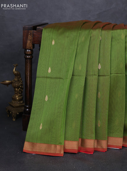 Maheshwari silk cotton saree light green and red with zari woven buttas and zari woven border