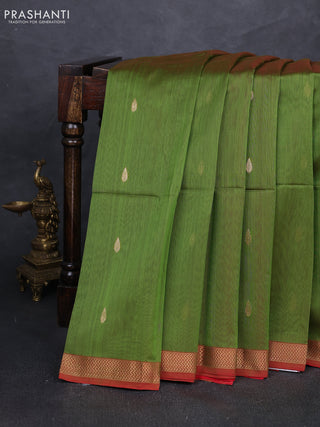 Maheshwari silk cotton saree light green and red with zari woven buttas and zari woven border