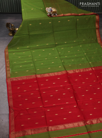 Maheshwari silk cotton saree light green and red with zari woven buttas and zari woven border