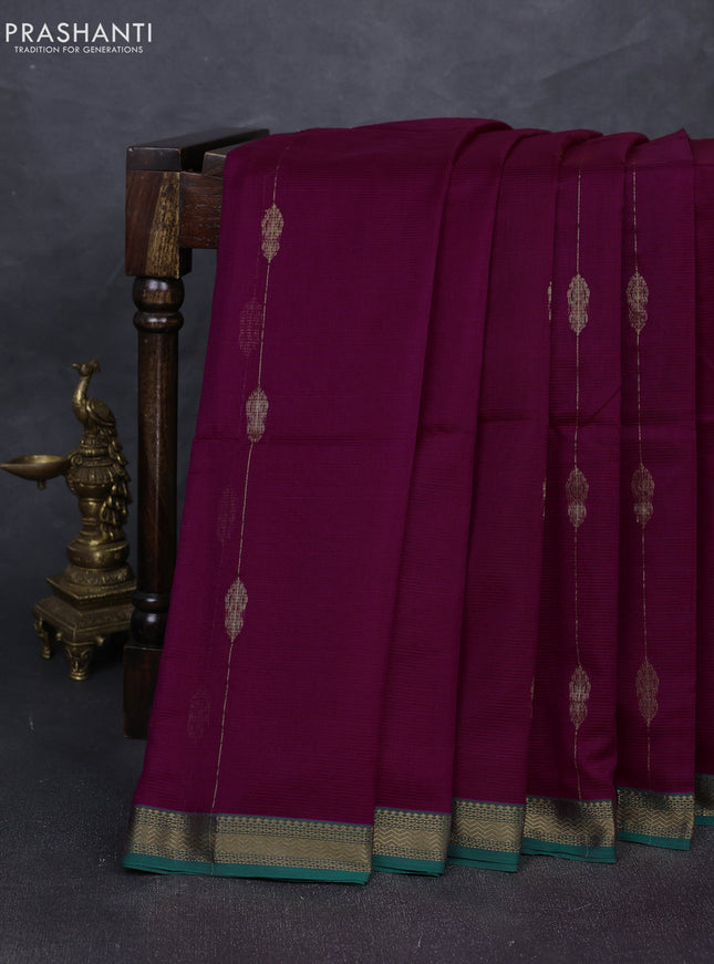 Maheshwari silk cotton saree magenta pink and green with allover zari weaves & buttas and zari woven border