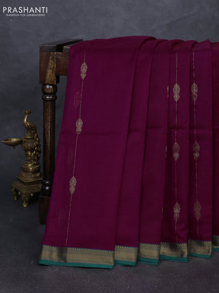 Maheshwari silk cotton saree magenta pink and green with allover zari weaves & buttas and zari woven border